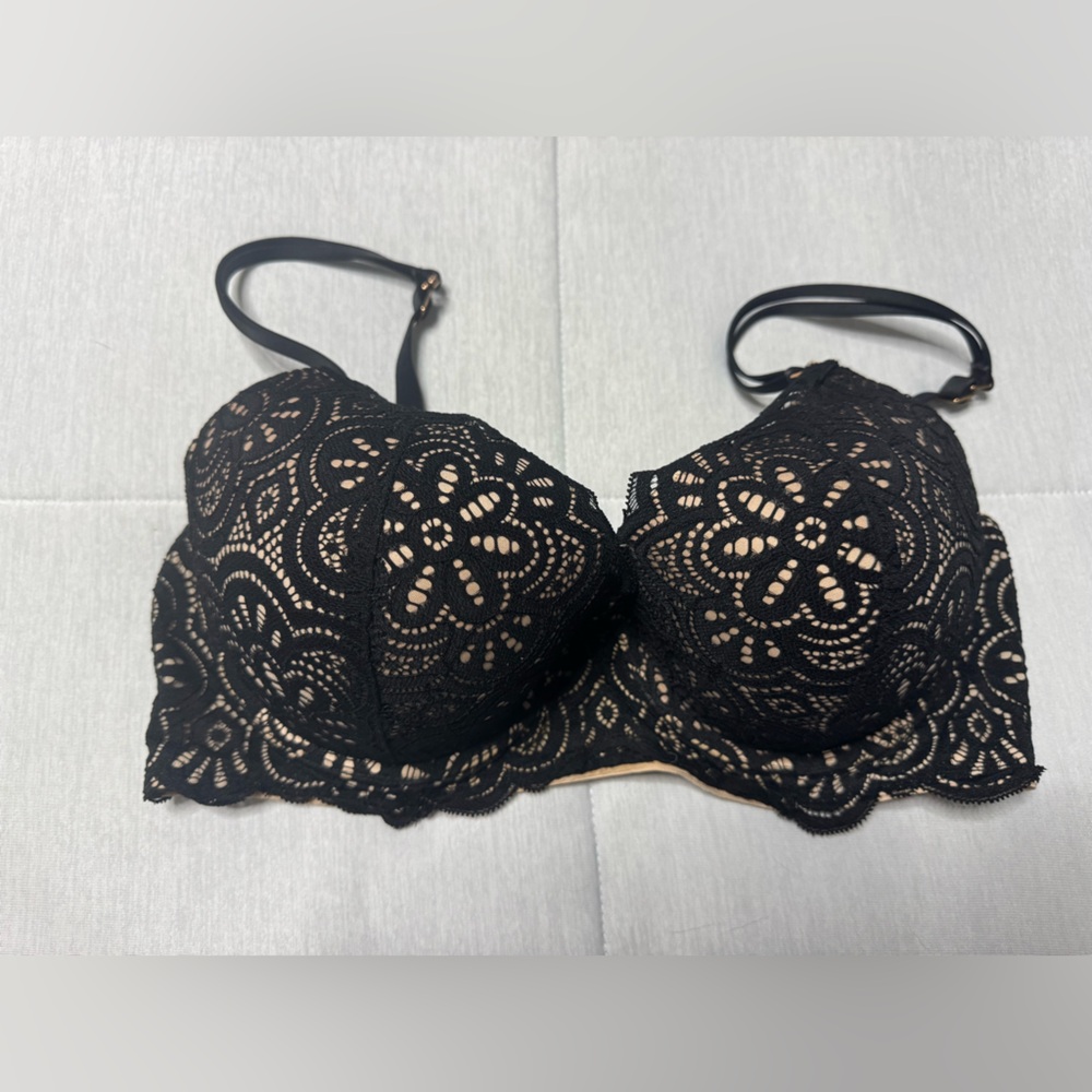 Aerie Black Balconette Push-Up Lace Bra (38DD)